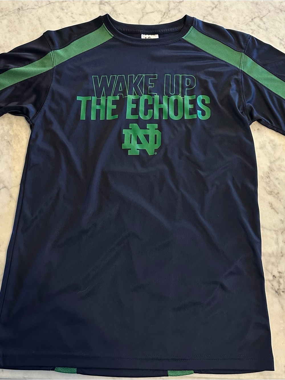 Notre Dame 'Wake Up The Echoes' Navy & Green Athletic Tee